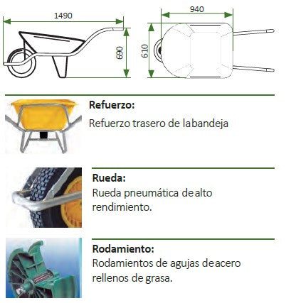 Carretilla PE100 polipropileno 100L impinchable